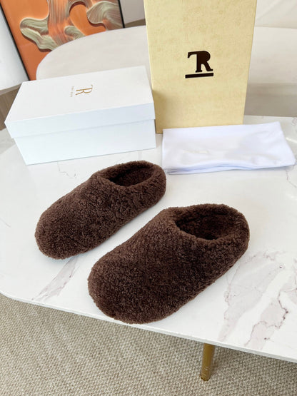 The Row 2025 Retro Oversized Toe Birkenstock Slipper Dark Brown Wool 576031