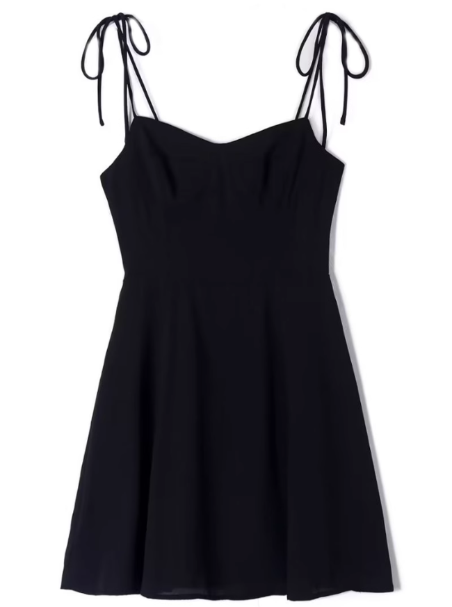 2025 summer new sexy petite pure black slim short suspender dress R0946