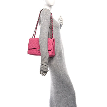 Iridescent Caviar Quilted Jumbo Double Flap Pink