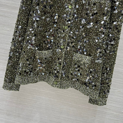 Gucci 25 Knitted Polo Long-sleeved Top Green Gray Wool