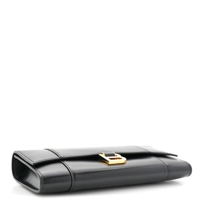 Shiny Calfskin Top Handle Hourglass Clutch Black