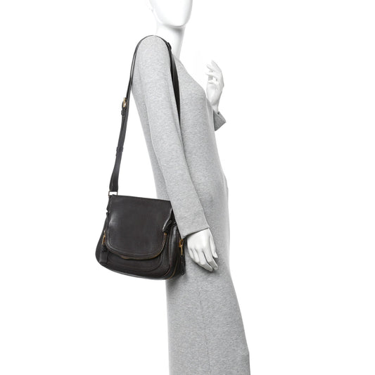 Grained Calfskin Medium Jennifer Crossbody Bag Brown