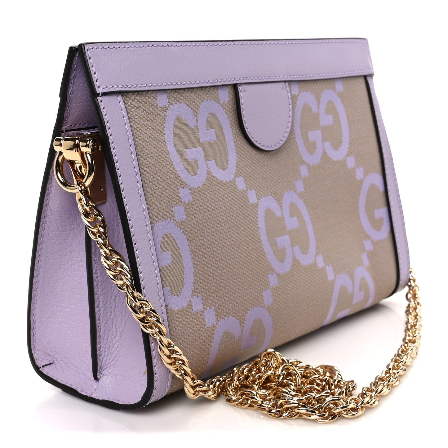 Monogram Jumbo GG Textured Dollar Calfskin Small Ophidia Chain Shoulder Bag Beige Lapis