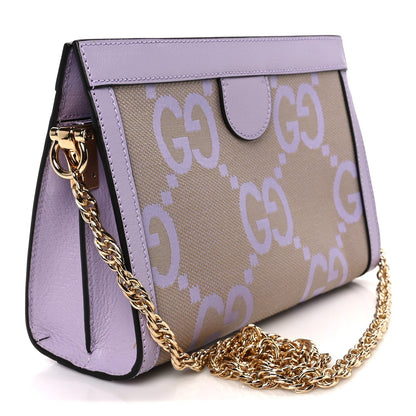 Monogram Jumbo GG Textured Dollar Calfskin Small Ophidia Chain Shoulder Bag Beige Lapis