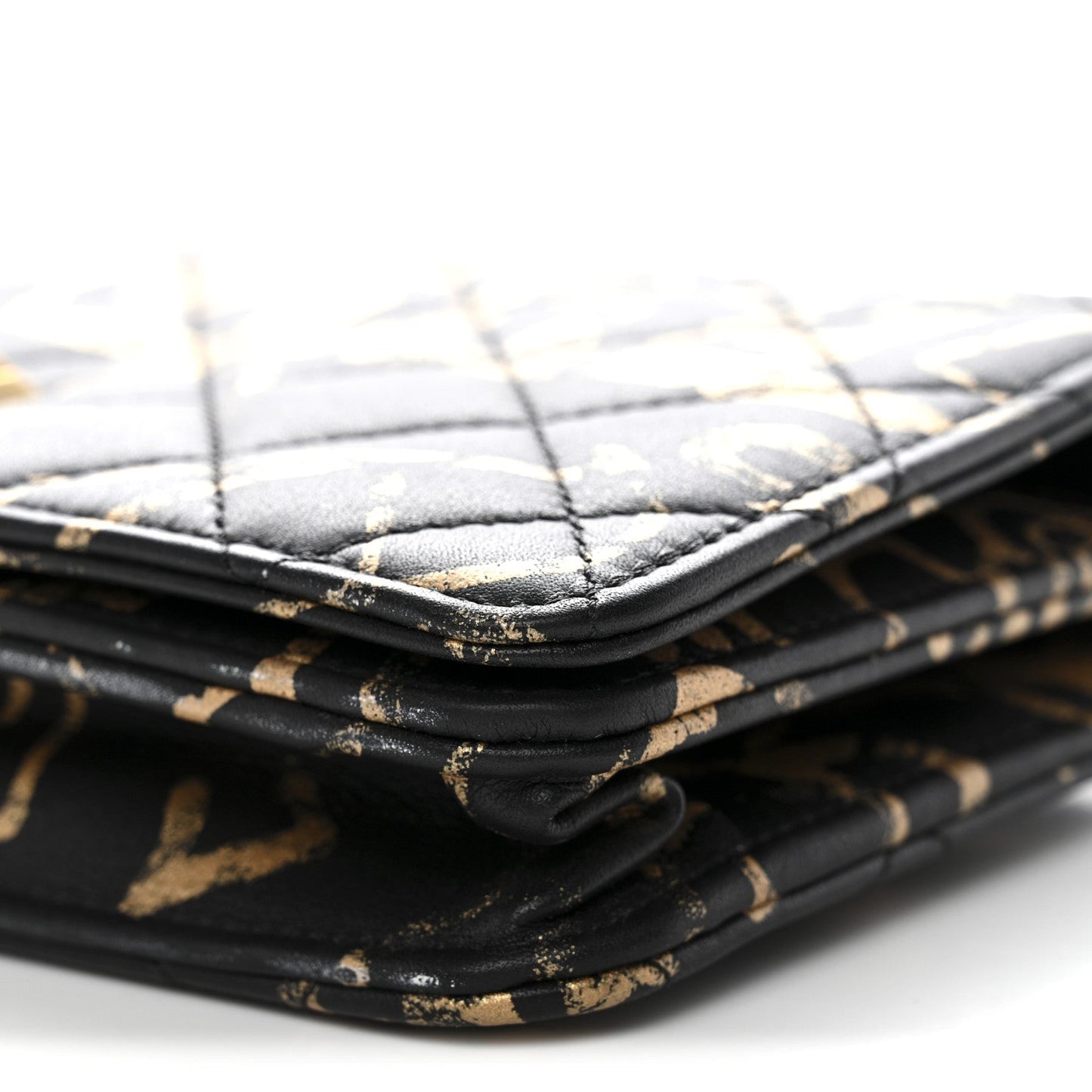 Calfskin Quilted Graffiti Pyramid Wallet On Chain WOC Black