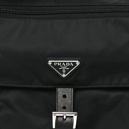 Re-Nylon Vela Saffiano Pocket Single Buckle Messenger Shoulder Bag Black