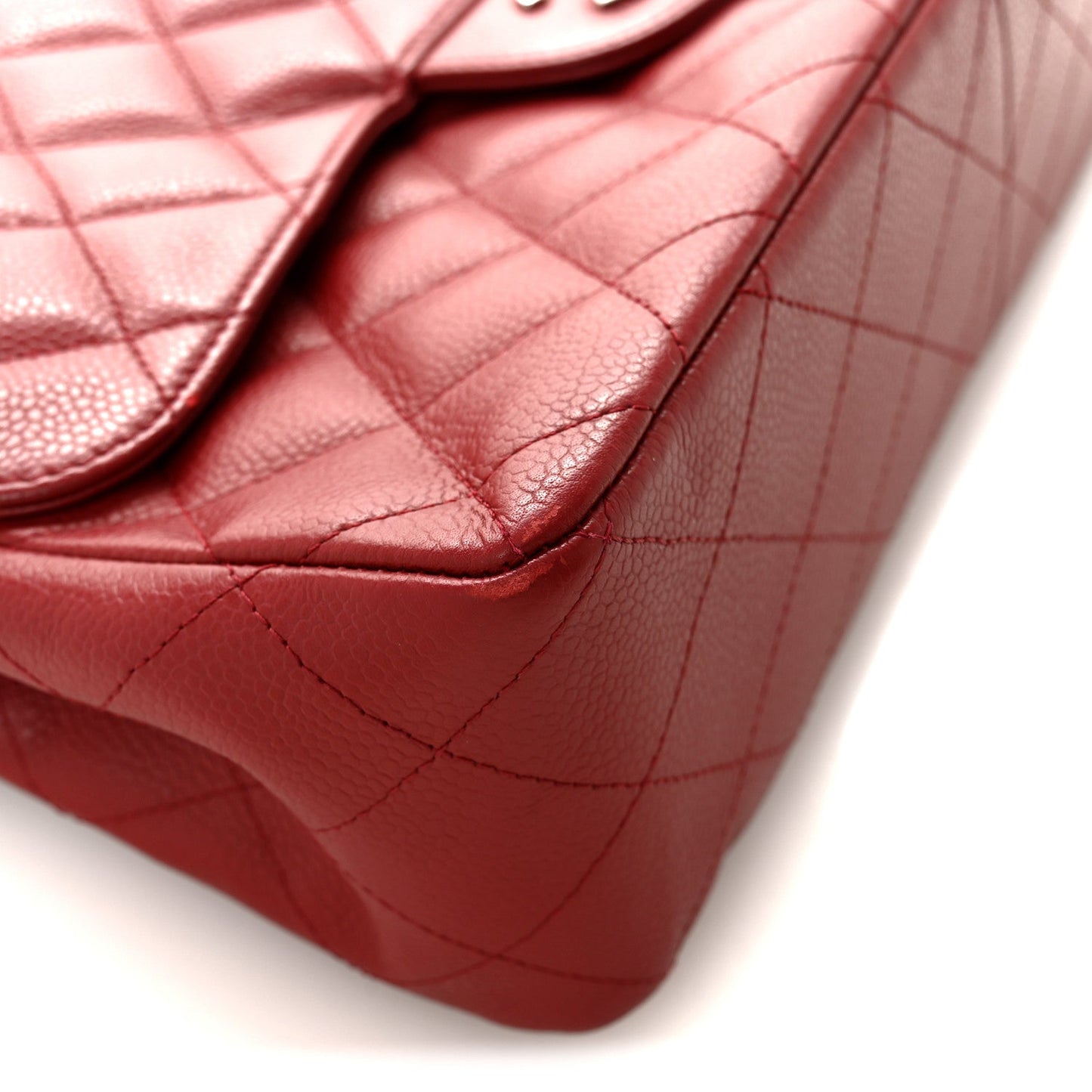Caviar Quilted Jumbo Single Flap Dark Red