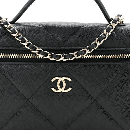 Caviar Quilted Top Handle Slim Vanity With Chain Black