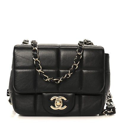 Lambskin Resin Crystal Square Quilted Mini Monacoco Flap Black