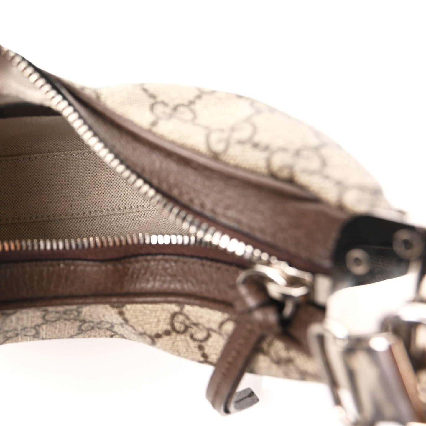 GG Supreme Monogram Textured Calfskin Web Small Attache Shoulder Bag Beige Ebony New Acero