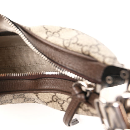 GG Supreme Monogram Textured Calfskin Web Small Attache Shoulder Bag Beige Ebony New Acero
