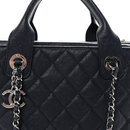 Caviar Quilted Large Urban Companion Top Handle Shopping Tote Navy