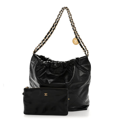 Shiny Calfskin Quilted Small Chanel 22 Black