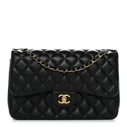 Lambskin Quilted Jumbo Double Flap Black