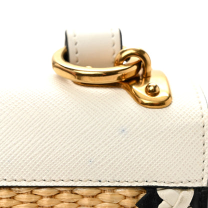 City Calf Raffia Saffiano Cahier Bag Naturale White
