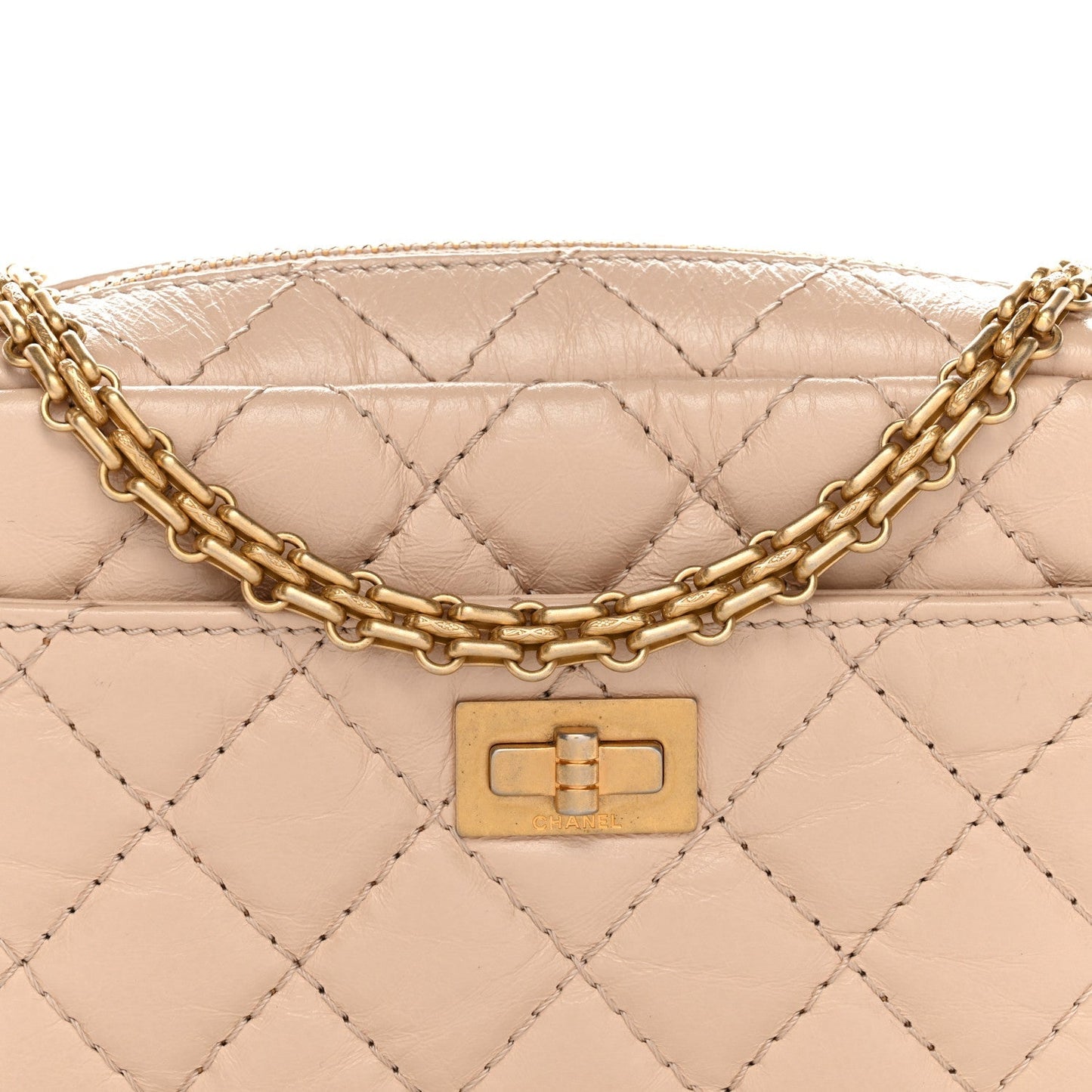 Aged Calfskin Quilted Mini Reissue Camera Case Beige Clair