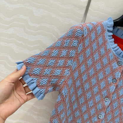 Prada Short-sleeved Shirt Blue mix Orange Cotton Poliamide