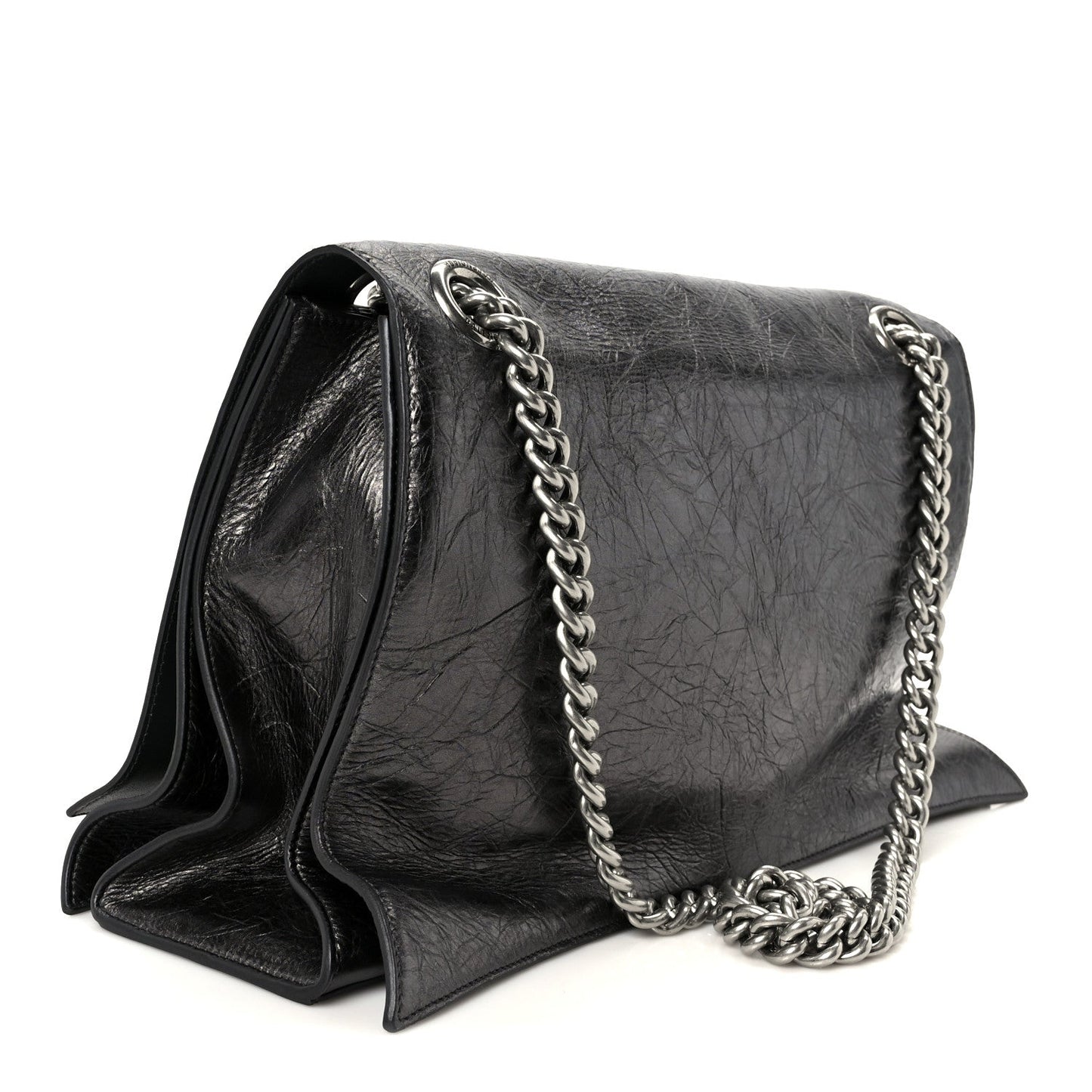 Metallic Crushed Calfskin Large Crush Chain Bag Steel Grey