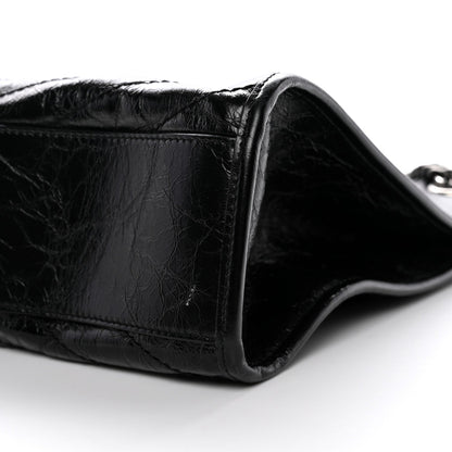 Crinkled Calfskin Matelasse Monogram Medium Niki Shopper Tote Black