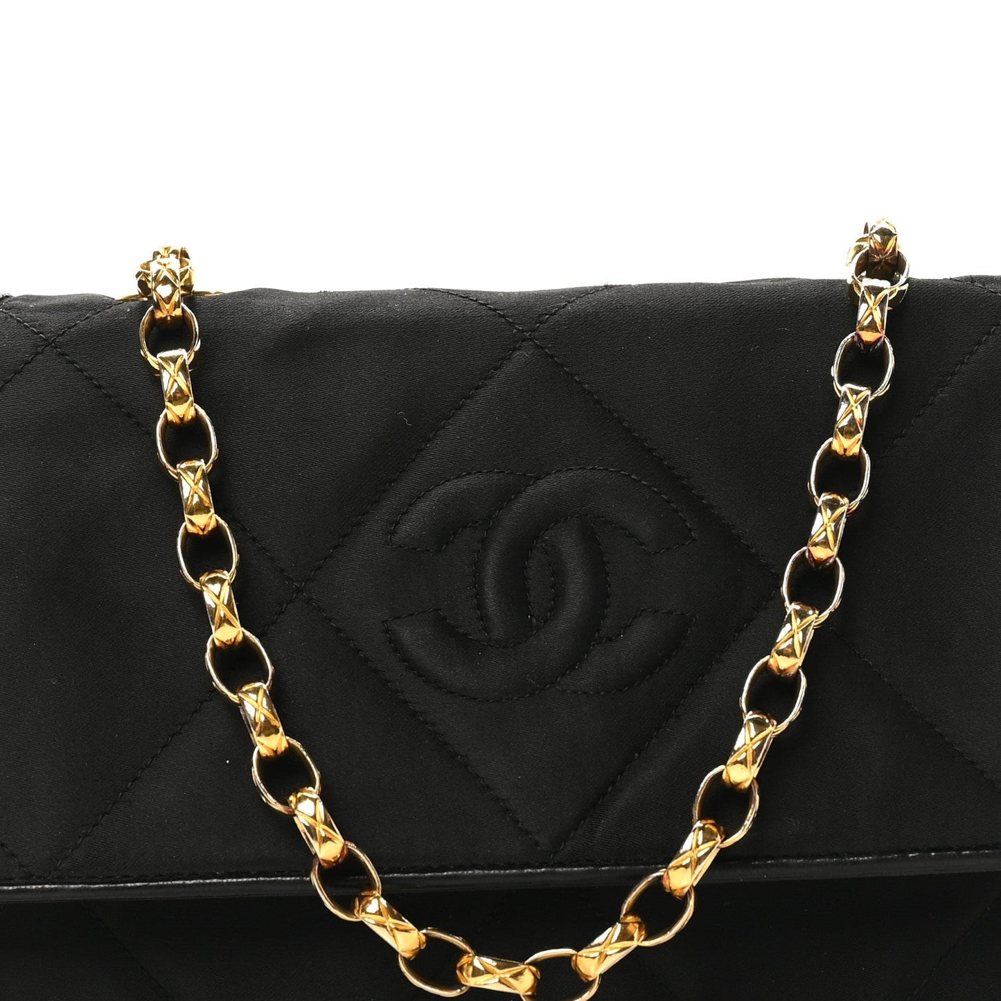 Satin Diamond Quilted Tassel CC Small Flap Bag Black