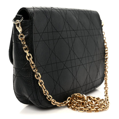 Grained Calfskin Cannage Diorling Wallet On Chain Black