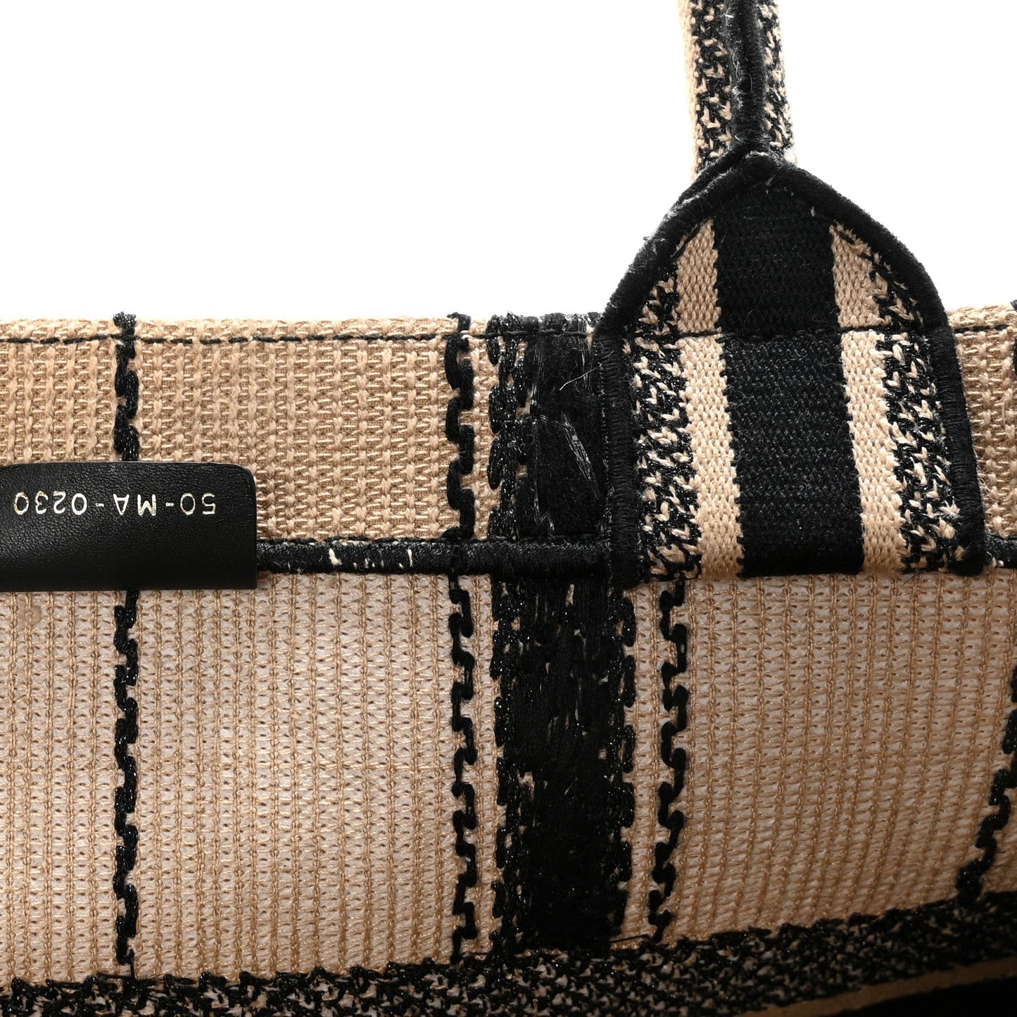 Canvas Embroidered Medium Bayadere Book Tote Black Beige