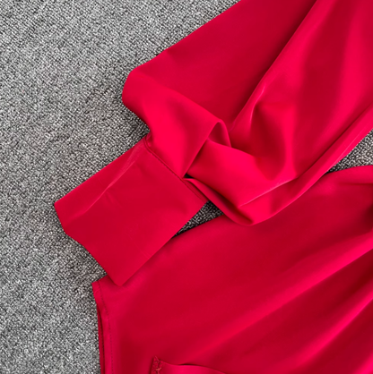 2025 Retro Temperament Waist Slimming Pleated Long Sleeve Shirt Skirt Mid-length Loose Top R0395