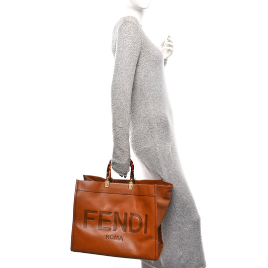 Vitello King Plexiglass Large Fendi Sunshine Shopper Tote Cuoio