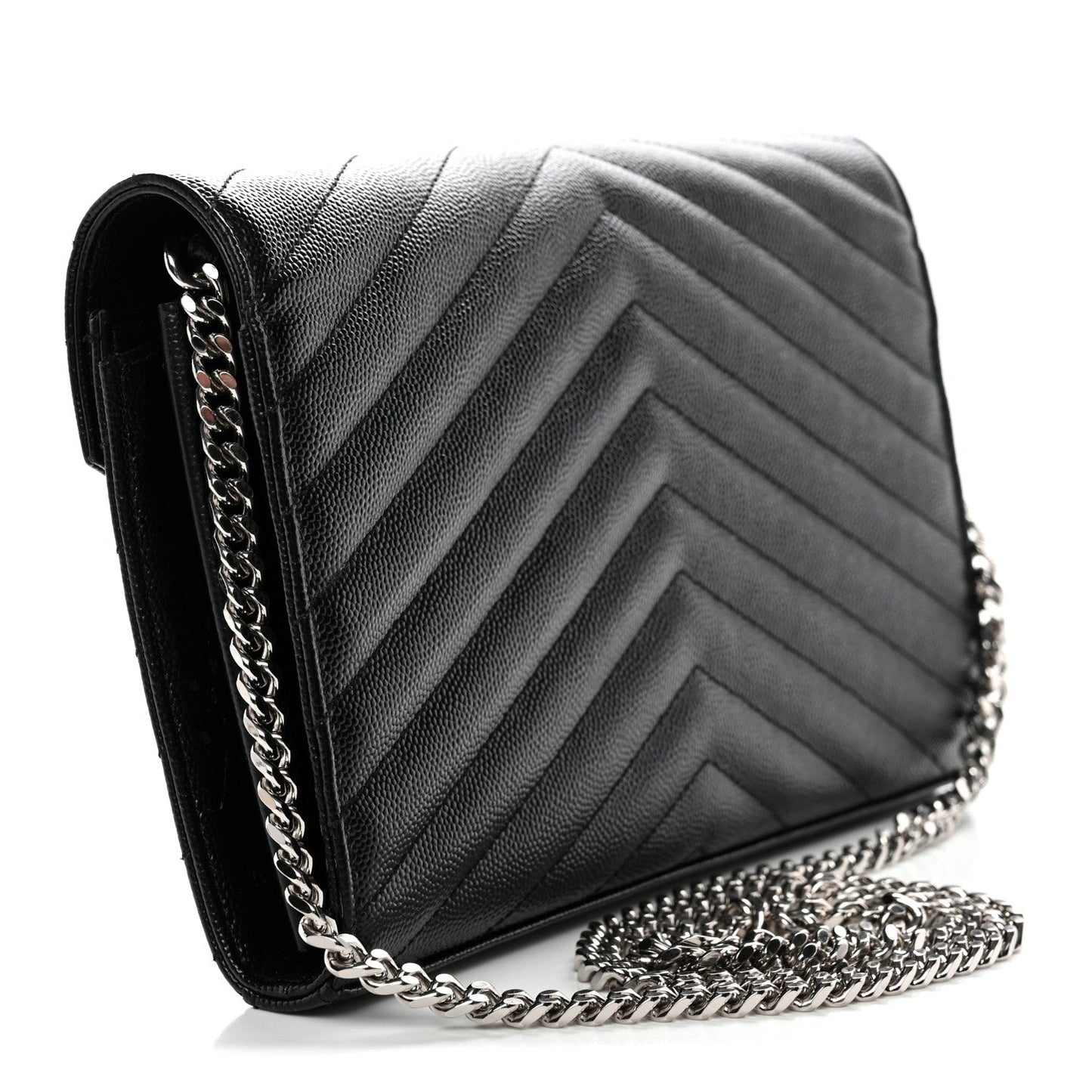 Grain De Poudre Matelasse Chevron Monogram Chain Wallet Black