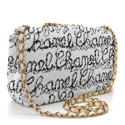 Sequin Logo Medium Flap White Black