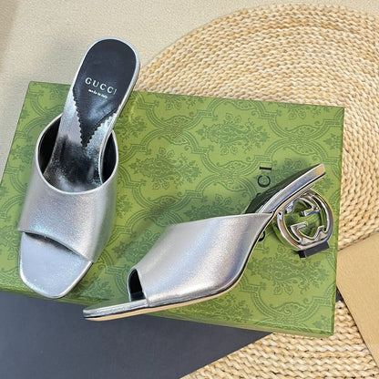 GG  Women's Heeled Sandals Silver