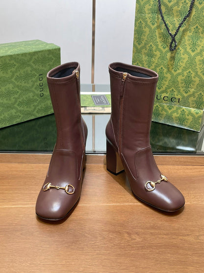GG Horsebit Ankle Boot 95 Chocolate Calfskin