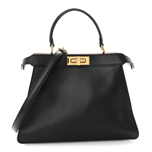 Vitello Seta Shiny Nappa Medium Peekaboo I SEE U Satchel Black Light Rose