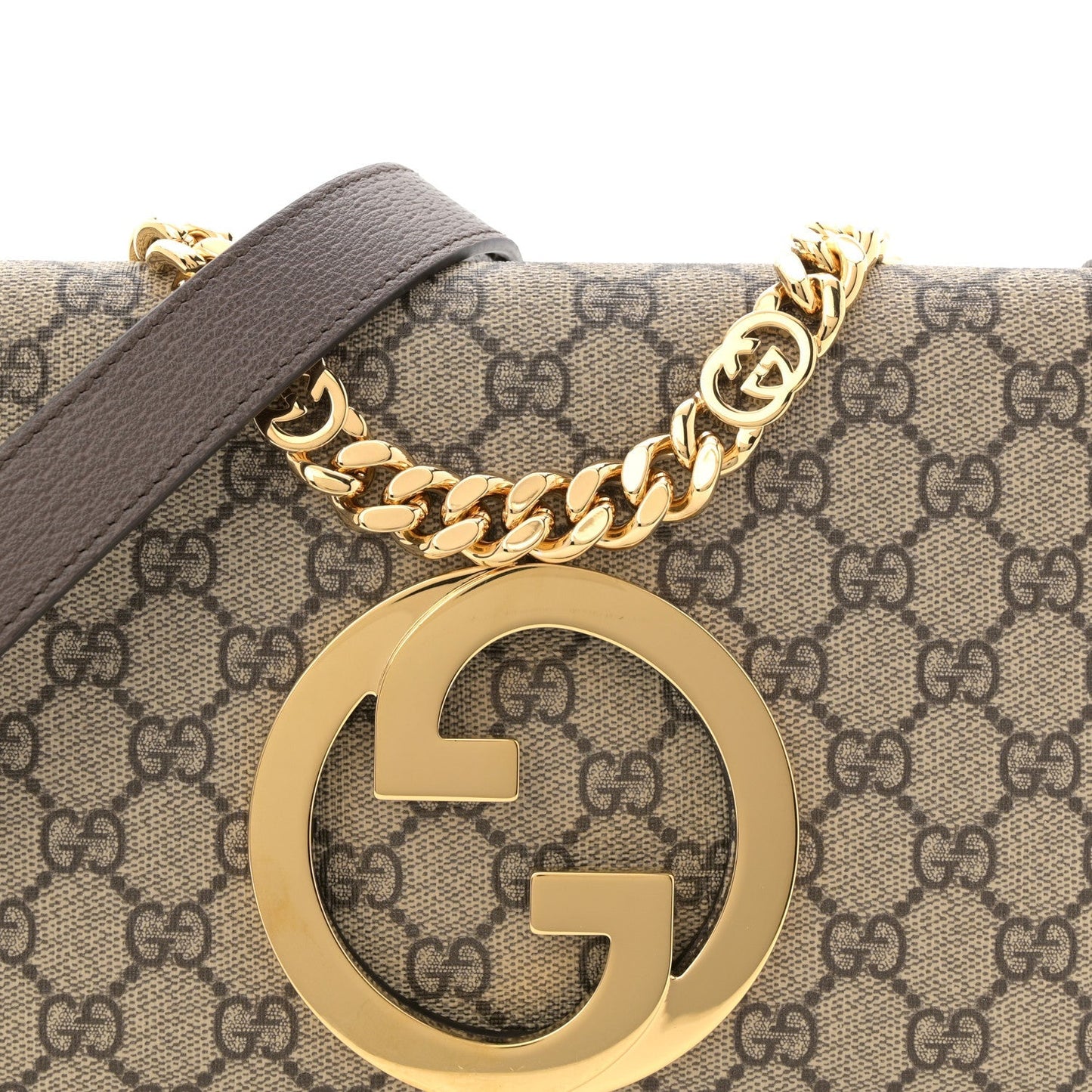 GG Supreme Monogram Textured Dollar Calfskin Blondie Chain Shoulder Flap Bag Beige Ebony New Acero
