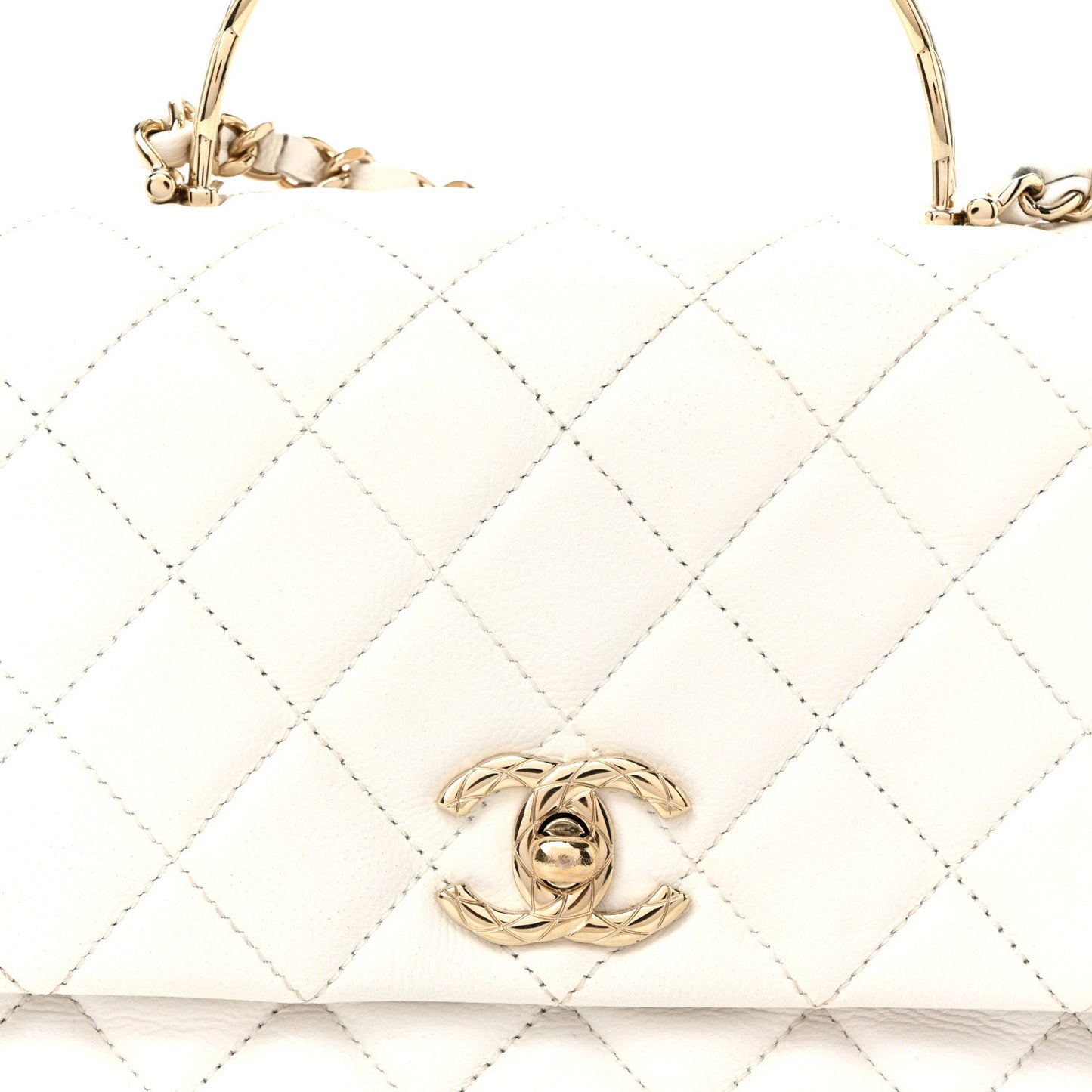 Caviar Quilted Small Top Handle Flap With Chain White