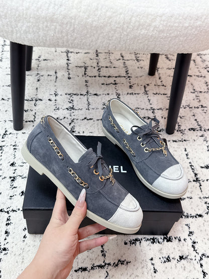 CC Cruise 25/26 Moccasins White Slate Blue Gray Suede