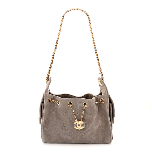 Suede Quilted Mini Chanel 25 Handbag Dark Grey