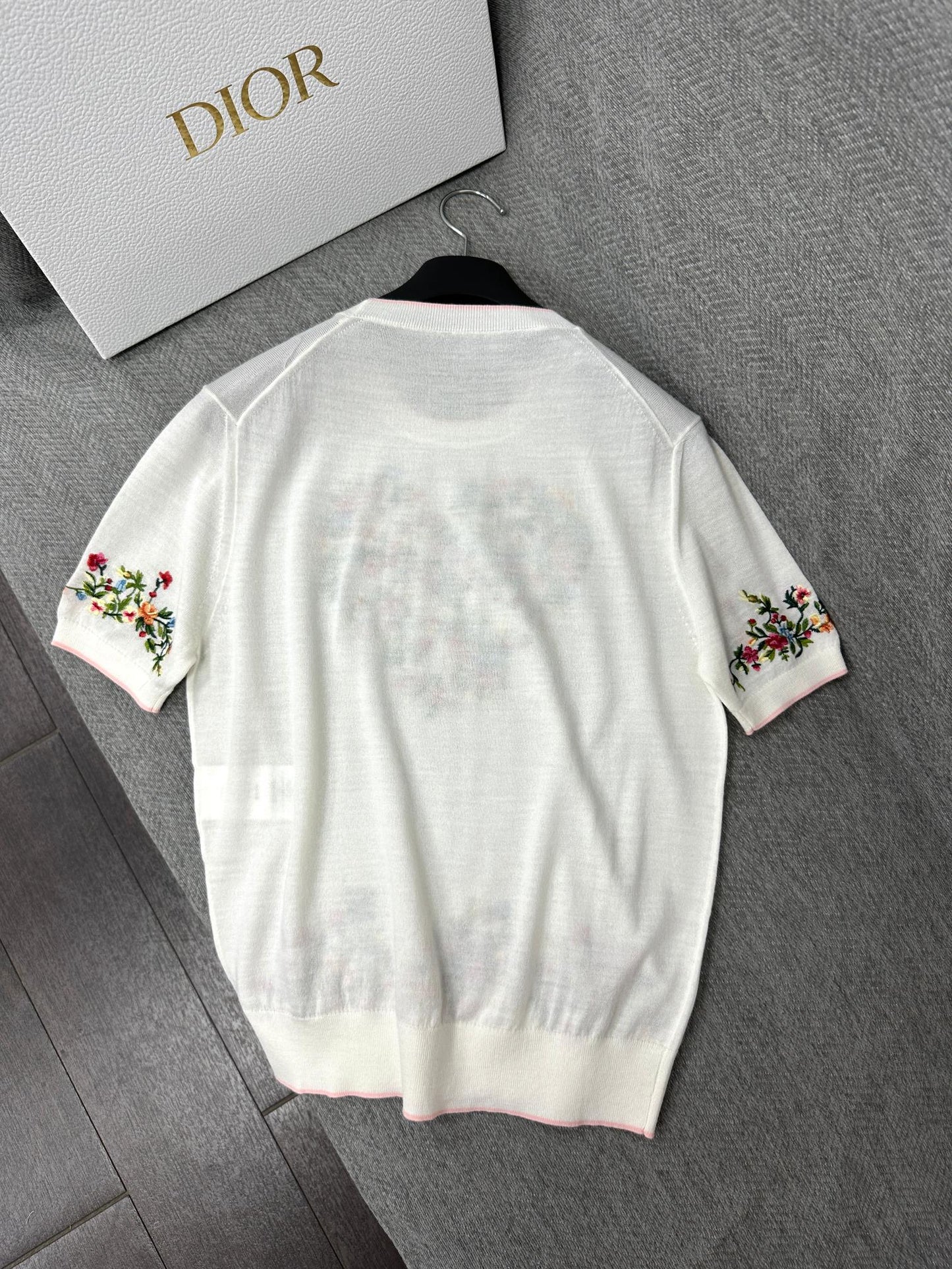 CD Dioramour Short-Sleeved Embroidered Sweater White Wool 349487