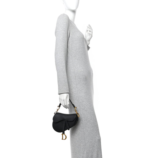 Grained Calfskin Mini Saddle Bag Black