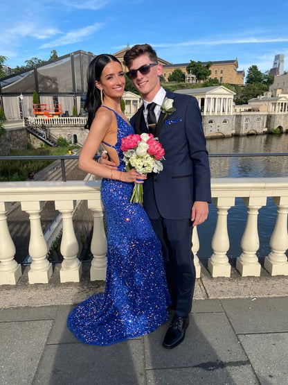 Blue V-Neck Mermaid Prom Dress