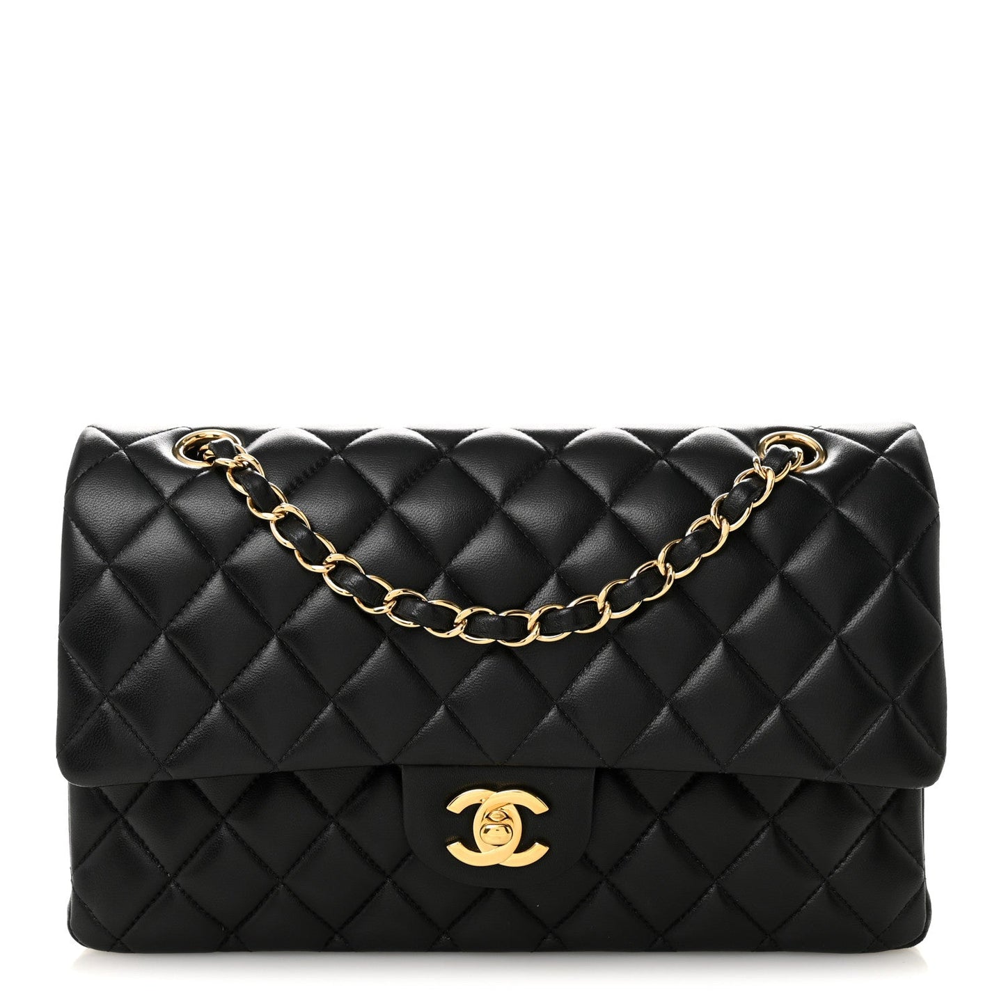 Lambskin Quilted Medium Double Flap Black