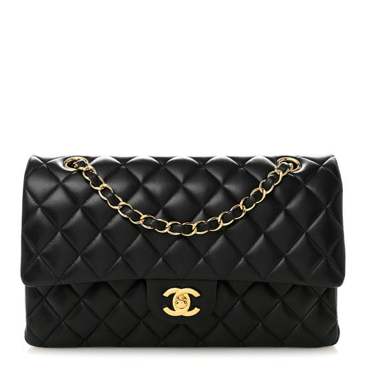 Lambskin Quilted Medium Double Flap Black