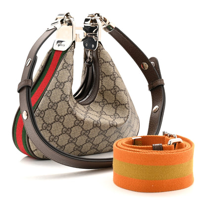 GG Supreme Monogram Textured Calfskin Web Small Attache Shoulder Bag Beige Ebony New Acero