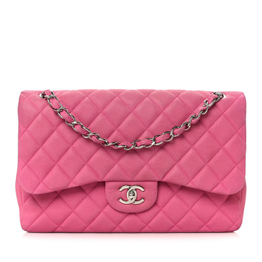 Iridescent Caviar Quilted Jumbo Double Flap Pink