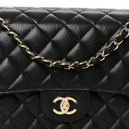 Caviar Quilted Jumbo Double Flap Black