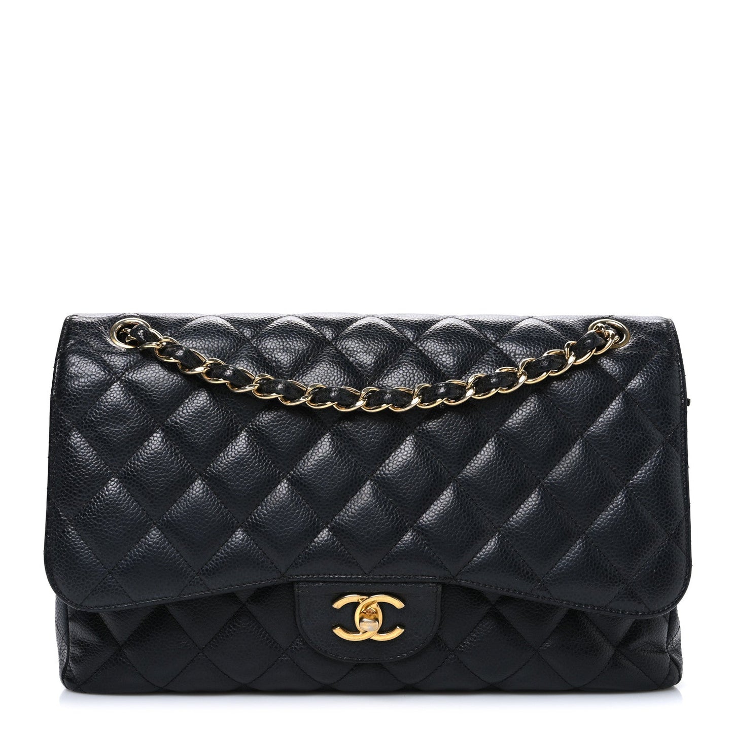 Caviar Quilted Jumbo Double Flap Black