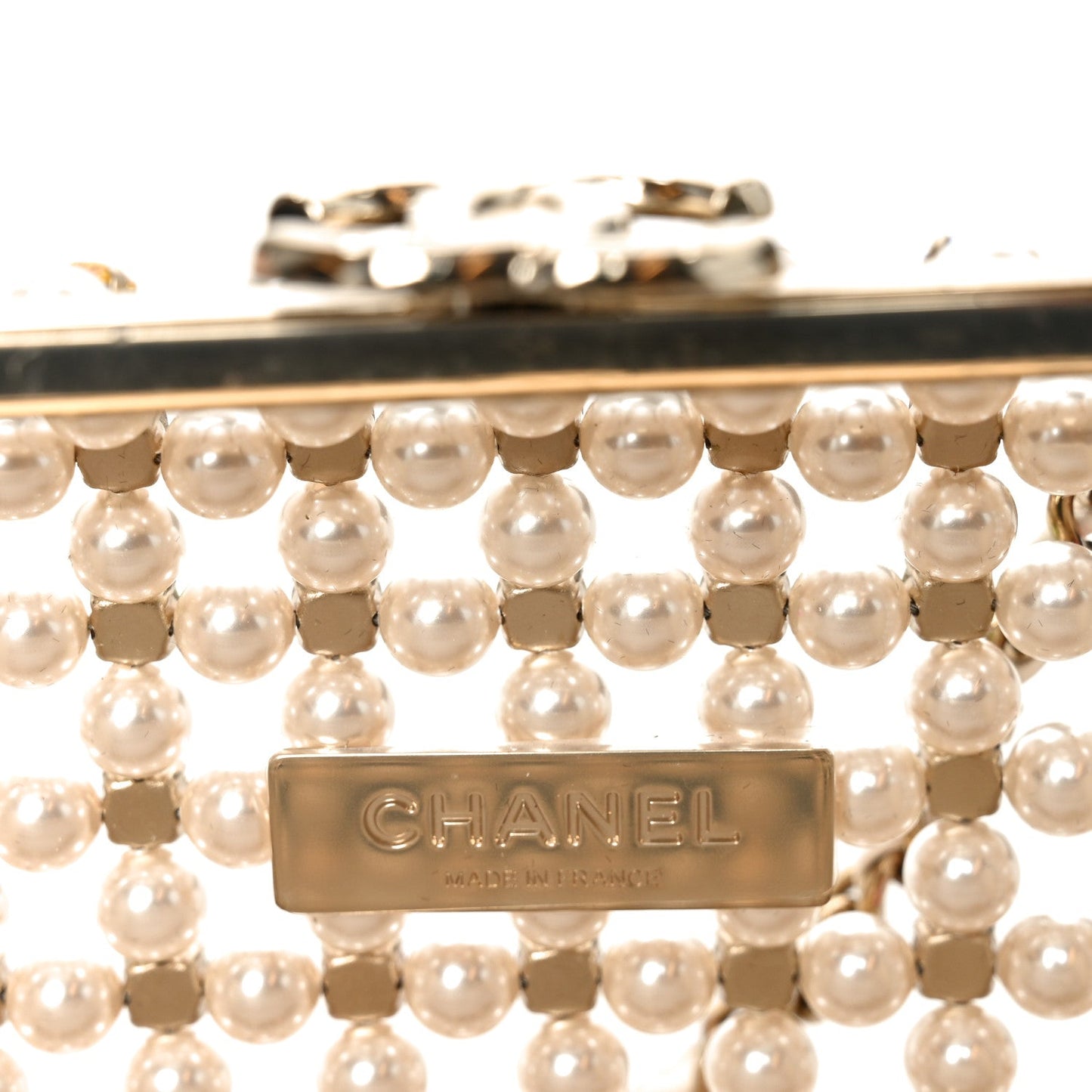 Metal Pearl Minaudiere CC Evening Bag White Gold Multicolor