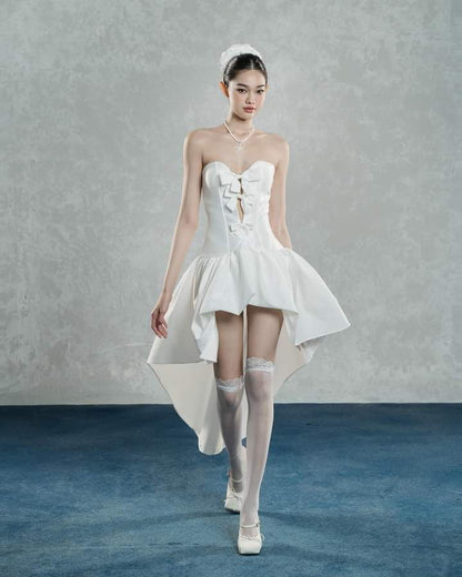White chest hollow sexy bow slim irregular skirt homecoming dress R2516