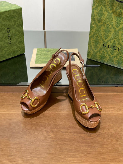 GG WEDGE PLATFORM IN CHOCOLATE BROWN CALFSKIN
