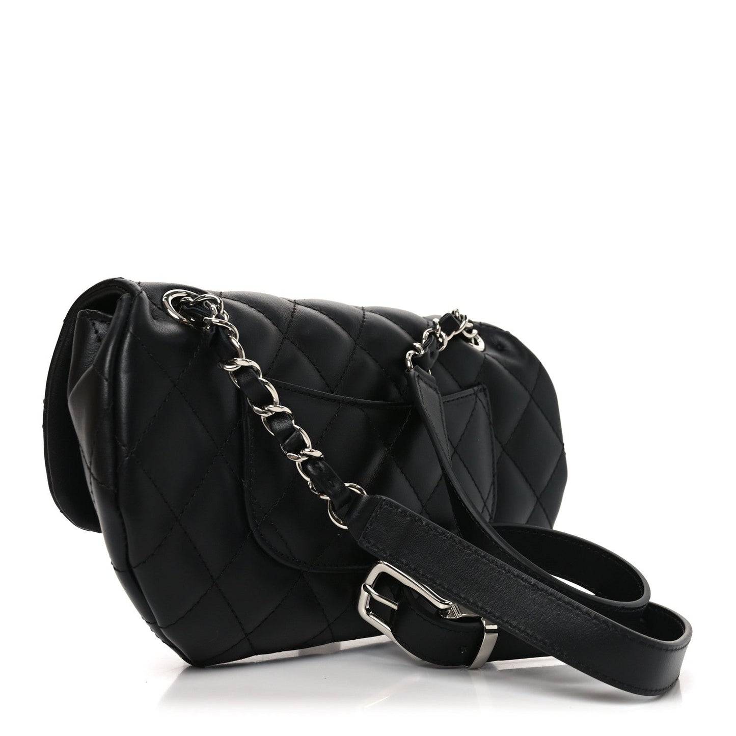 Calfskin Quilted CC Uniform Flap Belt Bag Black